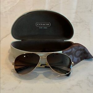 Coach Gold and Brown Aviator Sunglasses